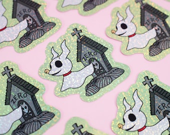 Zero Dog | Glitter Stickers | Christmas Nightmare |  3" | Holographic Waterproof Vinyl Die Cut Stickers