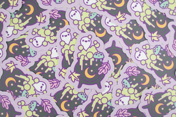 Bubbly Cauldron Cuties | Kawaii Pastel Halloween Sticker | Waterproof Weatherproof Vinyl Die Cut Sticker