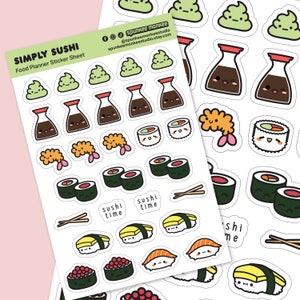 Sushi Food Sticker Sheet / Cute Bullet Journal Planner / Kawaii Food Stickers / 6x4 Inch Sheet / Mini Stickers / Planner Decorating
