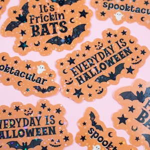 Halloween Sparkles | Orange and Black |  3&quot; | Holographic Waterproof Vinyl Die Cut Stickers