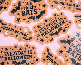 Halloween Sparkles | Orange and Black |  3" | Holographic Waterproof Vinyl Die Cut Stickers