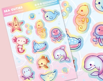 Sea Cuties Pastel Sticker Sheet | Cute Bullet Journal Planner | Kawaii Marine Life | 6x4 Inch Sheet | Mini Stickers | Summer Decorating