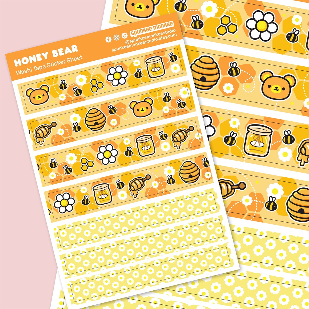 Honey Bear Washi Tape Sticker Sheet | Cute Bullet Journal Planner ...