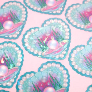 Clamshell Pearl Sticker | Underwater Ocean | 3" | Holographic Waterproof Vinyl Die Cut Stickers