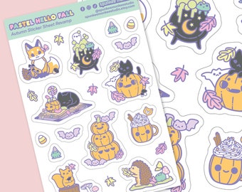 Pastel Hello Fall Revamp Planner Stickers | Autumn animals | Bullet Journal | Kawaii Fall | 6x4 Inch Sheet | Halloween Autumn Decorating