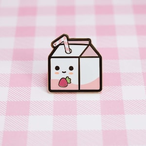 Strawberry Milk Hard Emaille Pin | Schattige Kawaii Pin | Little Milk Carton | 1 inch pin