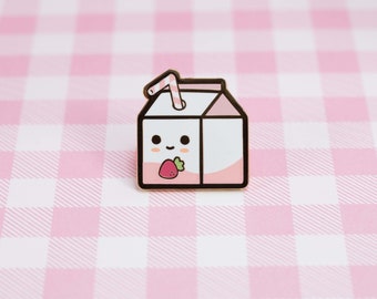 Strawberry Milk Hard Enamel Pin | Cute Kawaii Pin | Little Milk Carton | 1 Inch Pin