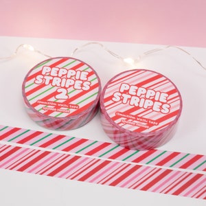 Taśma washi Peppie Stripes | Kawaii Christmas | Taśma washi Pink and Red Peppermint Stripes | Artykuły papiernicze, dekoracje | 10 i 15 MM x 10 M
