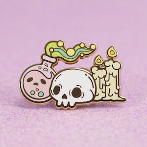 Skull n Potion Pin | Kawaii Pastel Halloween Pin | Hard Enamel | 1.5 Inch