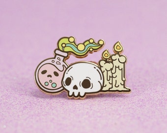Przypinka Skull n Potion | Kawaii Pastel Halloween Pin | Twarda emalia | 1,5 cala