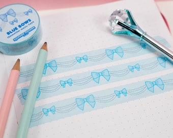 Blue Bows and Pearls Washi Tape | Kawaii Bows | Blue Washi Tape | Stationery Decorating | 15 MM x 10 M