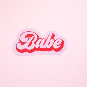 Babe Sticker | Light Pink and Blood Red Lettering | 3&quot; Gloss Waterproof White Vinyl Die Cut Sticker