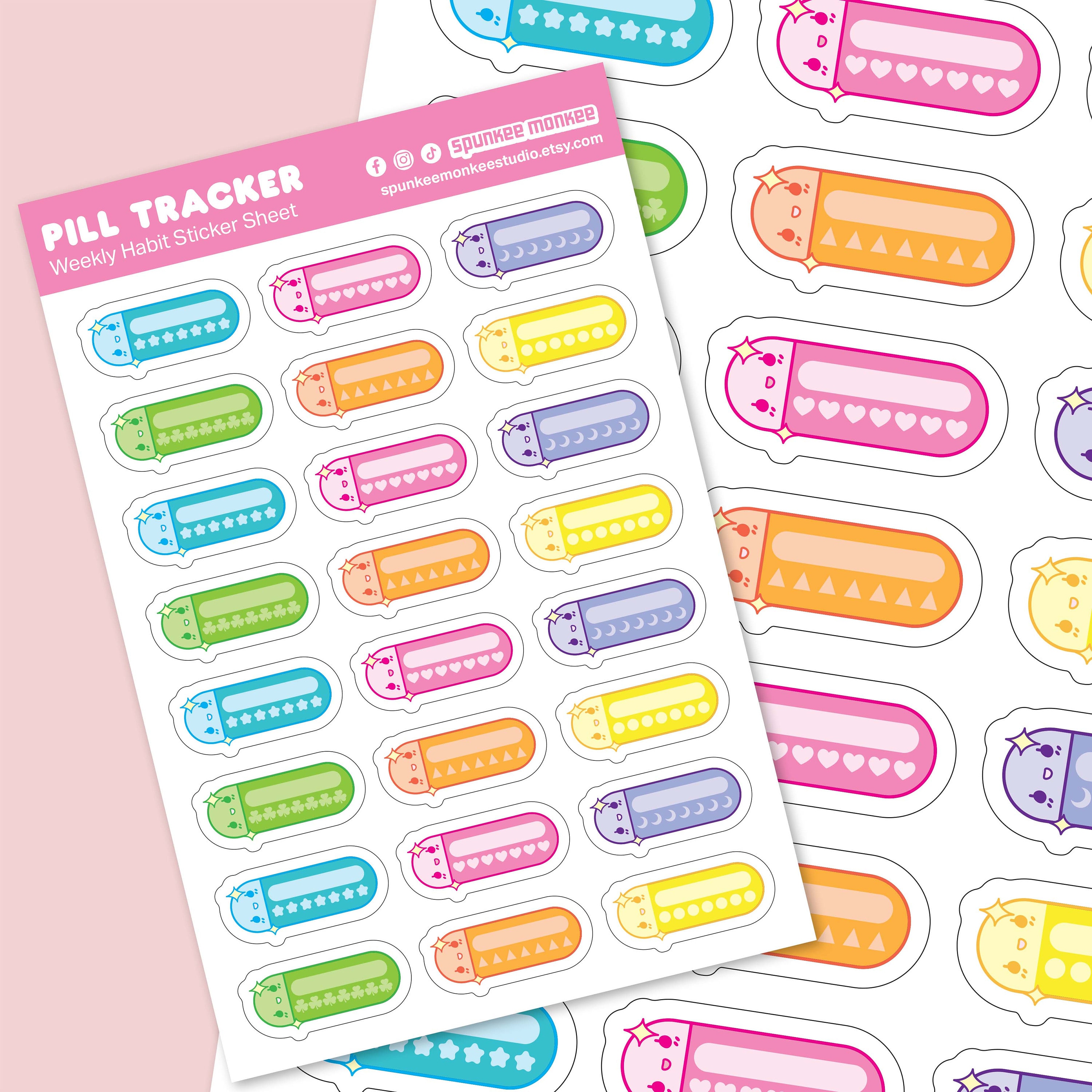 Pill Tracker Planner Stickers Bullet Journal Kawaii Weekly Habit Tracker  6x4 Inch Sheet Mini Stickers Planner Scrapbooking 