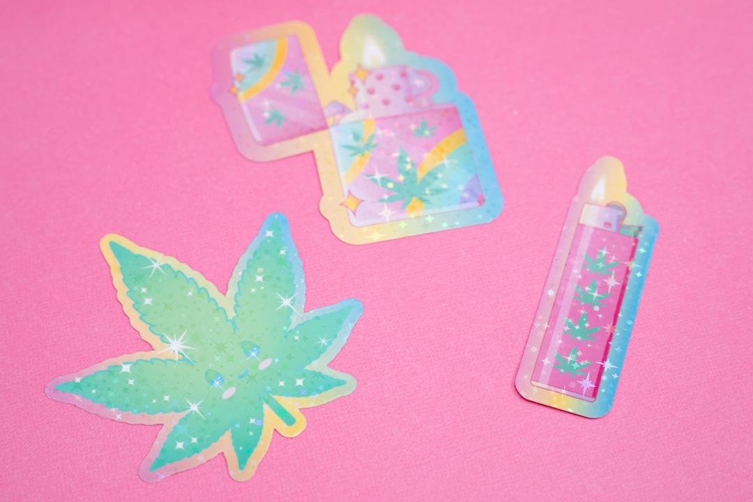 Lighter Pack Stickers Pastel Cute Cannabis Sticker Pack Holographic