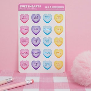 Feuille d’autocollants Sweethearts | bullet journal | Cœurs de conversation | | de la Saint-Valentin | de feuille de 6x4 pouces Mini autocollants | Planificateur Scrapbooking