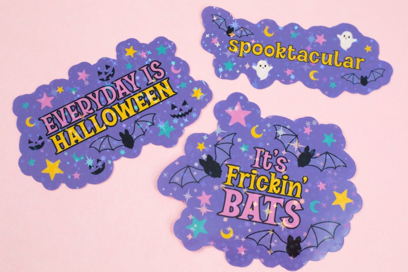 Pastel Halloween Sparkles / Pastel Goth / 3"/ Holographic Waterproof Vinyl Die Cut Stickers All 3 Stickers
