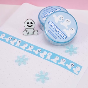 Fita Washi para bebê de neve | Natal Kawaii | Fita Washi para bebês de neve azul | Decoração de papelaria | 15MM x 10M