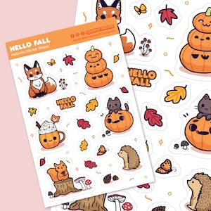 Adesivi Hello Fall Planner / Animali autunnali / Bullet Journal / Kawaii Fall / Foglio 6x4 pollici / Mini adesivi / Decorazioni autunnali di Halloween