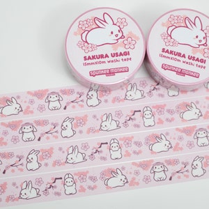 Sakura Usagi Washi-tape | Kawaii konijn kersenbloesem | Briefpapierdecoratie | 15 MM x 10 M