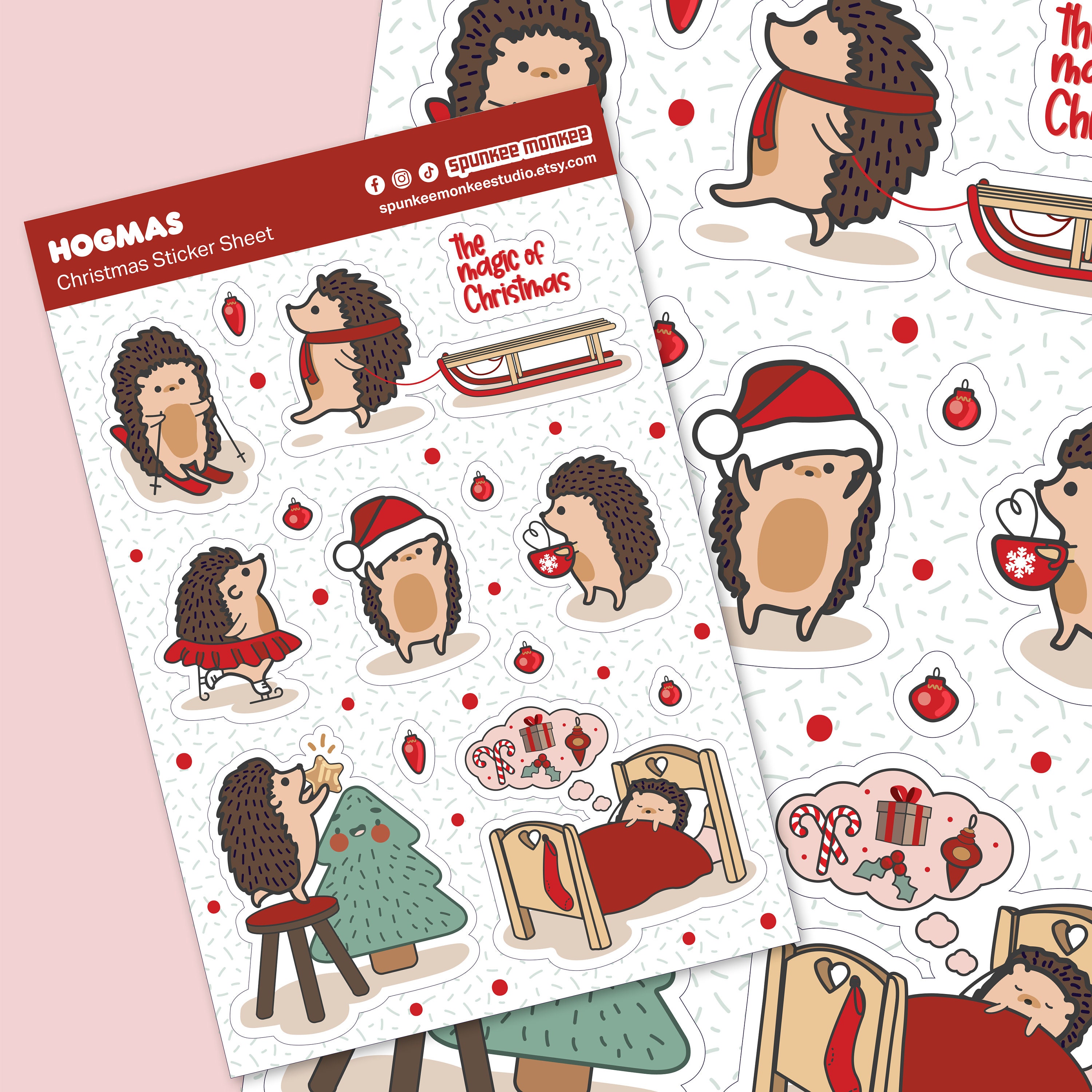 Hogmas Planner Stickers | Christmas Hedgehog | Bullet Journal | Kawaii Fall | 6x4 Inch Sheet | Mini Stickers | Christmas Winter Decorating