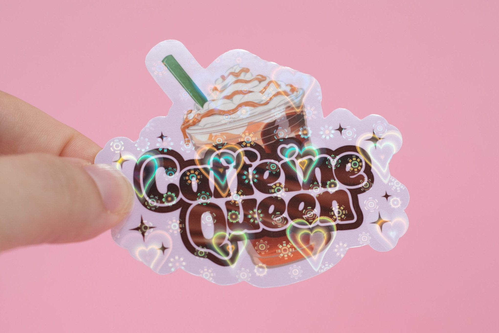 Caffeine Queen | Coffee Sticker | Iced Coffee | 4" | Holographic Waterproof Vinyl Die Cut Stickers