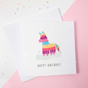Pinata Happy Birthday | Blanko Grußkarte | Niedliche Geburtstags-| 5x5 Quadratische Karte