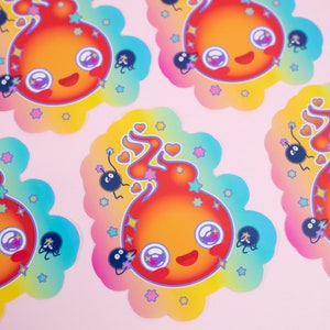 Cute Fire Demon Large Sticker | Kawaii Flame Sticker | 4.5&quot; Sticker | Waterproof Die Cut Sticker