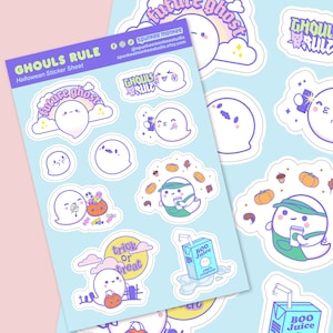 Ghouls Rule Planner Stickers | Ghosties | Bullet Journal | Kawaii Halloween | 6x4 Inch Sheet | Mini Stickers | Halloween Autumn Decorating
