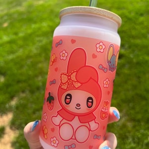 My Sweet Bunny Frosted Glass Jar | Drinking Glass | Sublimation Glass Beer Can | Iced Coffee Tumbler With Lid + Straw | Kawaii Cup | 16oz