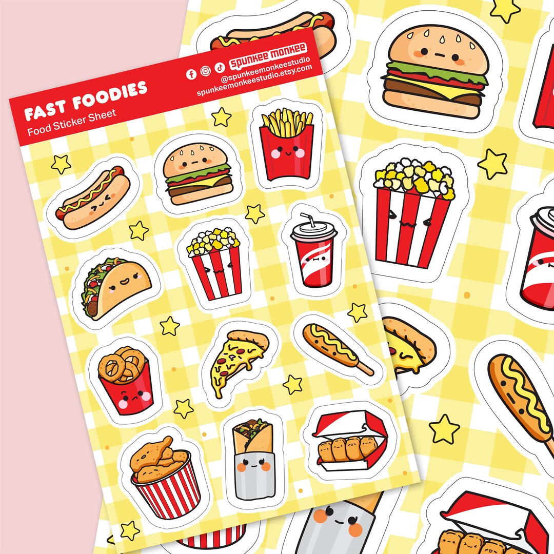Fast Foodies Sticker Sheet | Cute Bullet Journal Planner | Kawaii Food ...