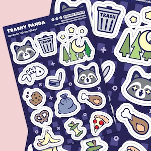 Feuille d'autocollants Panda trash | Planificateur de journal de balle mignon | Autocollants de raton laveur Kawaii | Feuille 6x4 pouces | Mini-autocollants