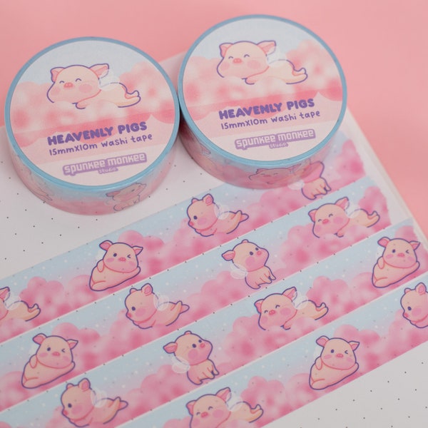 Heavenly Pigs Washi Tape | Kawaii Pigs | Stationery Decorating | 15 MM x 10 M