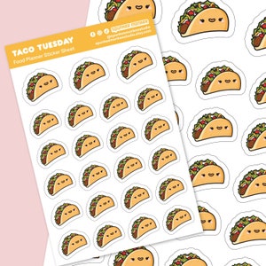 Taco Tuesday Food Sticker Sheet / Cute Bullet Journal Planner / Kawaii Food Stickers / 6x4 Inch Sheet / Mini Stickers / Planner Decorating