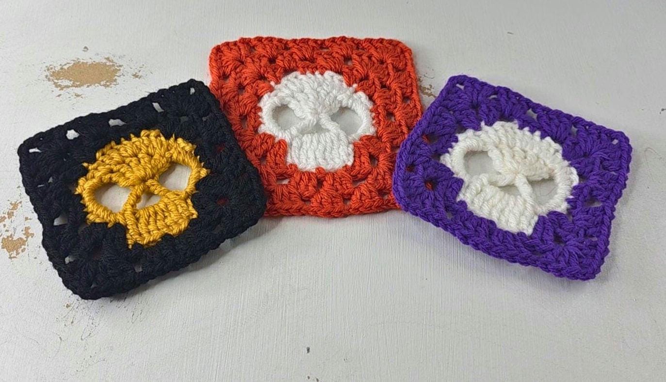Halloween Skull Granny Square Crochet Pattern with PDF + Video