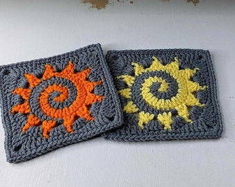 Crochet Spiral Sun Granny Square | PDF Pattern + Video Tutorial