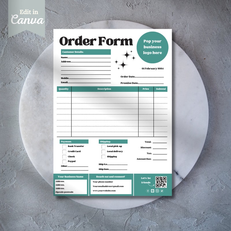 Order Form Template Etsy