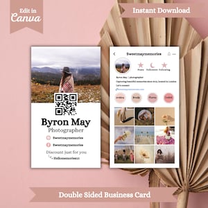 Carte de visite Instagram, QR Code, carte de visite IG, modèle de carte de visite Instagram, modèle de médias sociaux, bricolage d'entreprise Boho