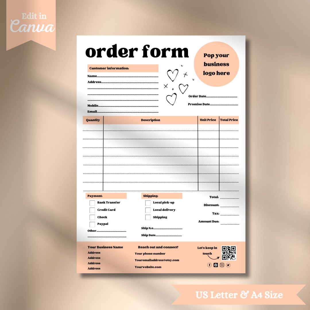 Order Form Editable, Purchase Order Form Template, Small Business Forms ...