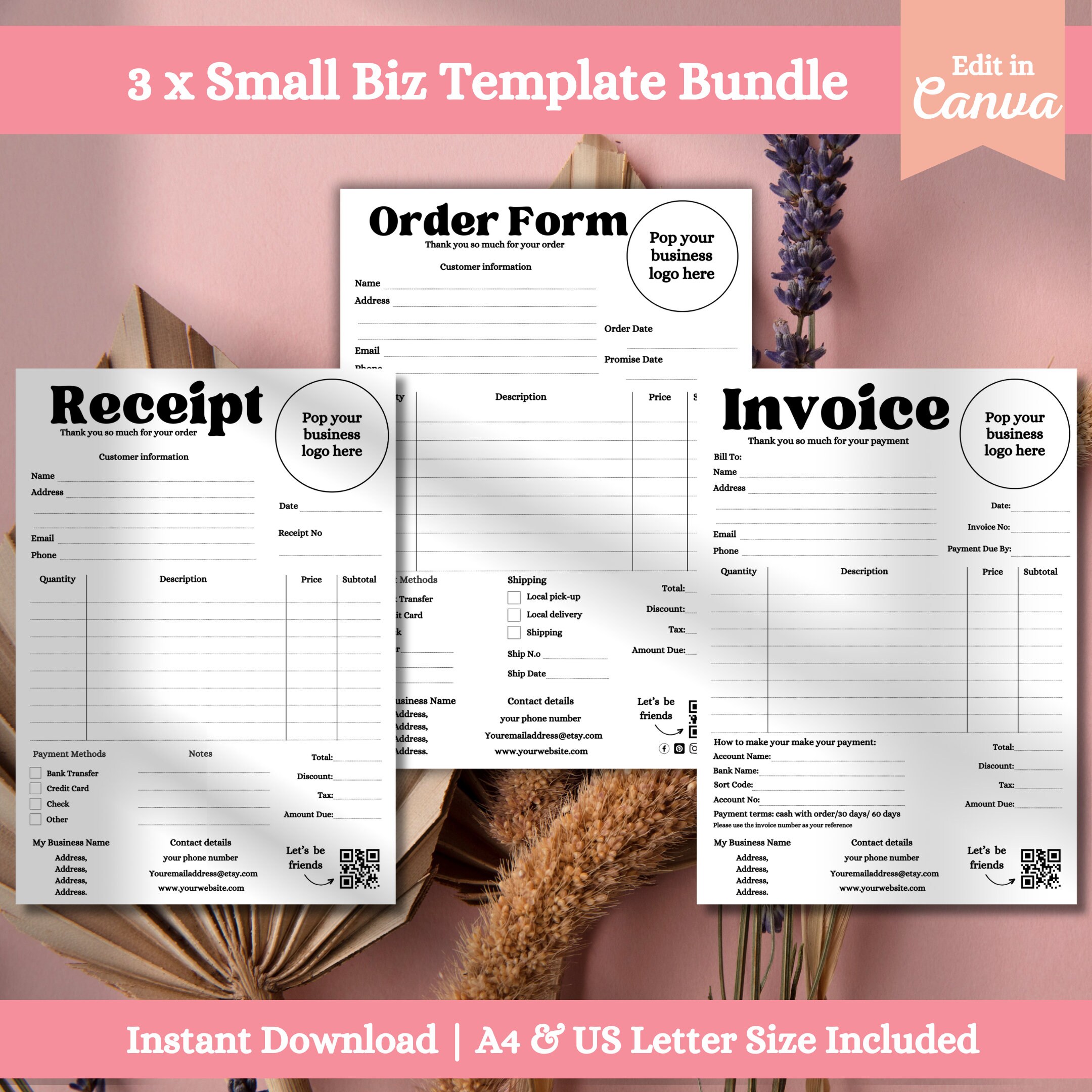 Decorative Order Form Custom Order Form Template, Fillable Order Form Bundle, Printable Small ...