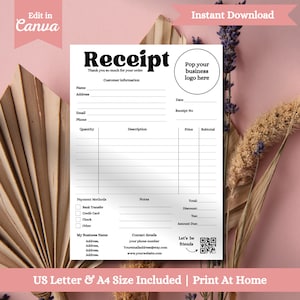 Plantilla de recibo editable, plantilla de recibo imprimible, plantilla de formulario de pedido editable, plantilla de recibo, plantilla de factura, formulario para pequeñas empresas