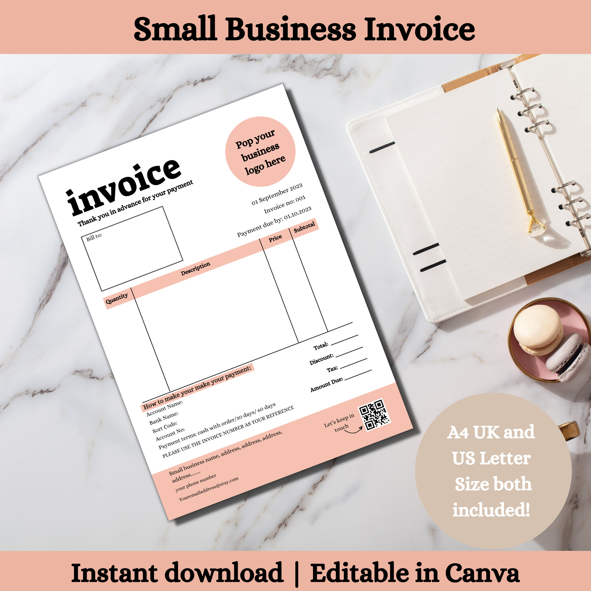 Small Business Invoice Template Invoice Template for Small - Etsy