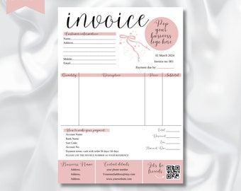 Invoice Template Editable, Custom Order Form Printable, Coquette Bow, Boho Business, Invoice template for Small Business, Invoice Form Canva