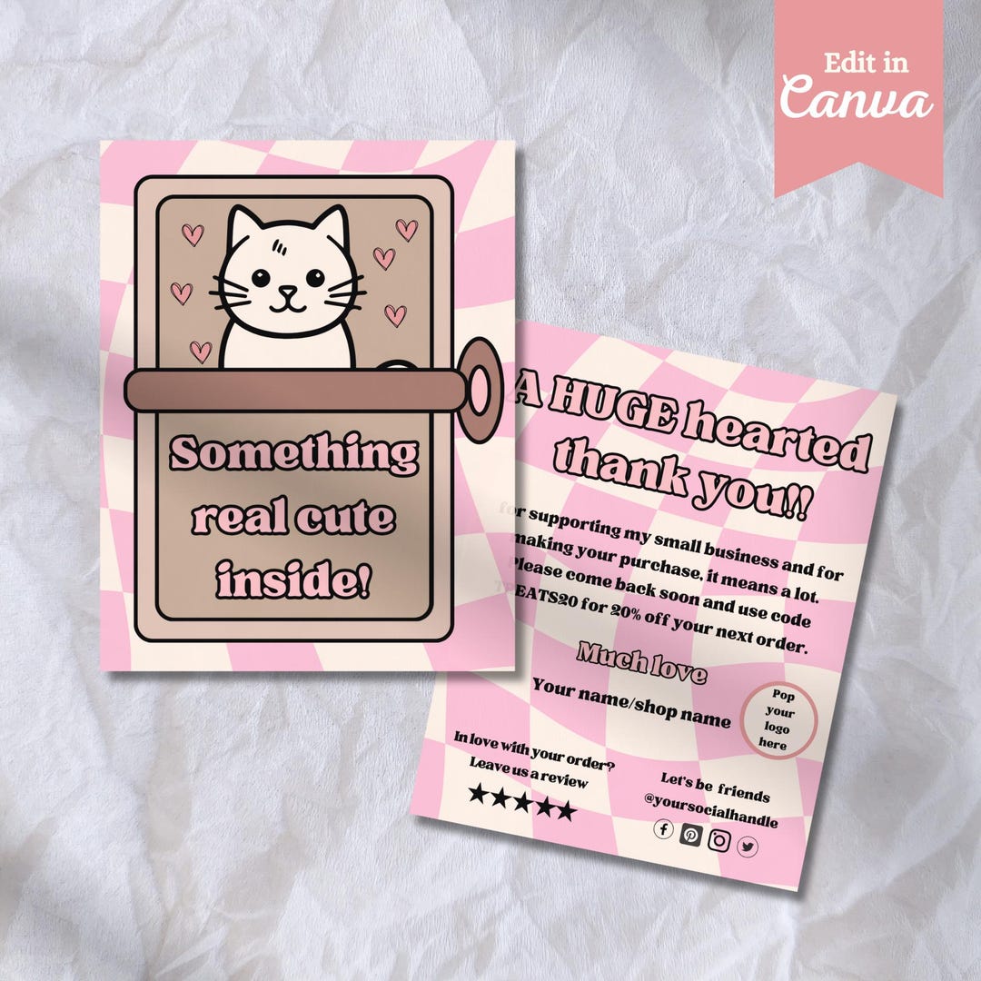 Kawaii Cat Thank You Card: Small Business Packaging Insert (digital ...