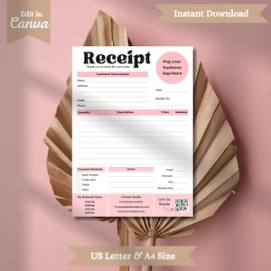 Recibo para pequeña empresa, Recibo de venta, Plantilla de recibo editable, Formulario de pedido personalizado, Negocio bohemio, Formulario de orden de compra, Recibo comercial
