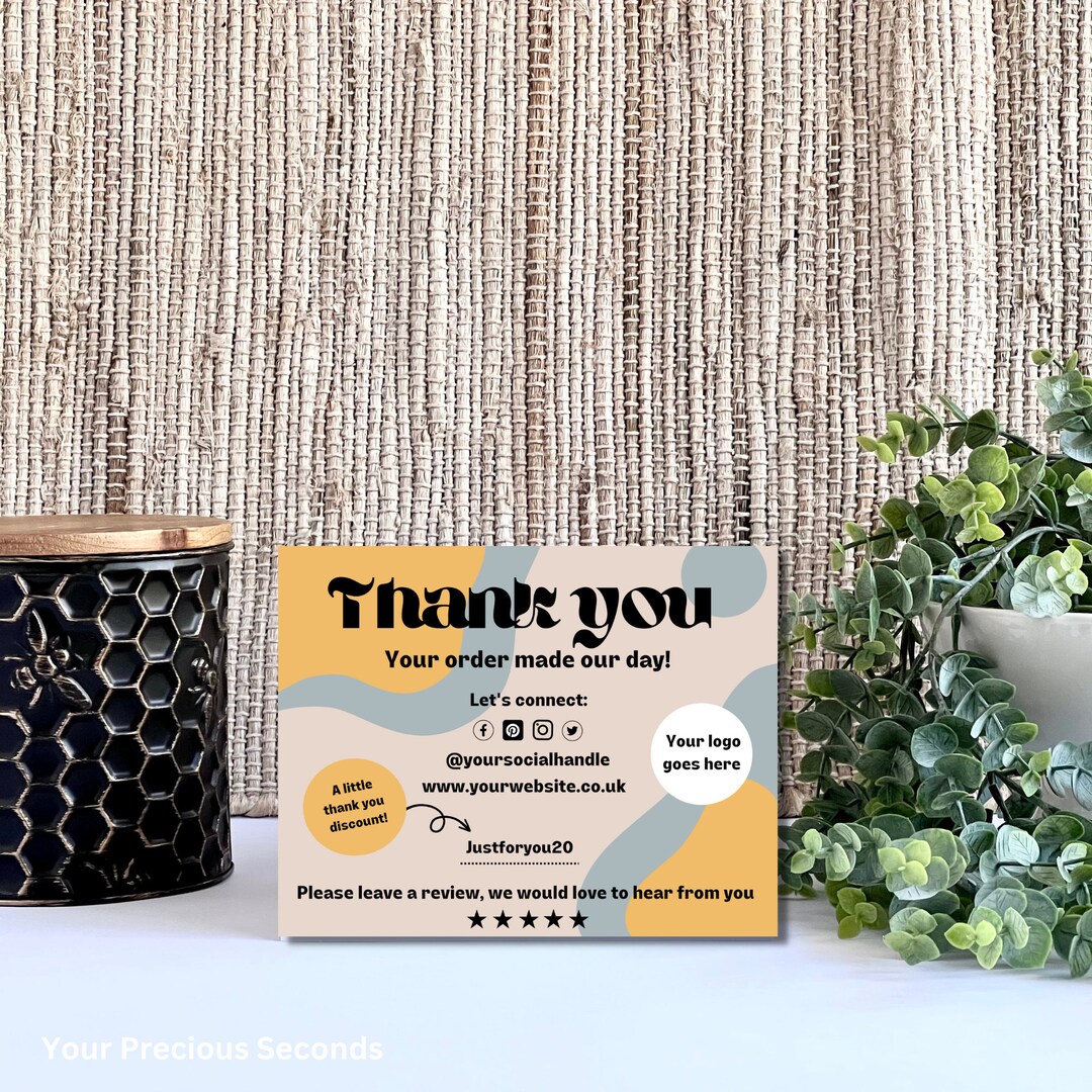 Editable Retro Thank You Small Business Card Printable Groovy - Etsy