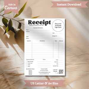 Printable Receipt Template, Editable Receipt Template, Order Form Template Editable, Receipt Template, Invoice Template, Receipts Download
