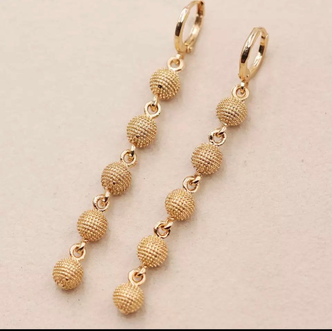 24K Layered Gold Dangle Drop Earrings Modern Trendy Bead Ball | Etsy