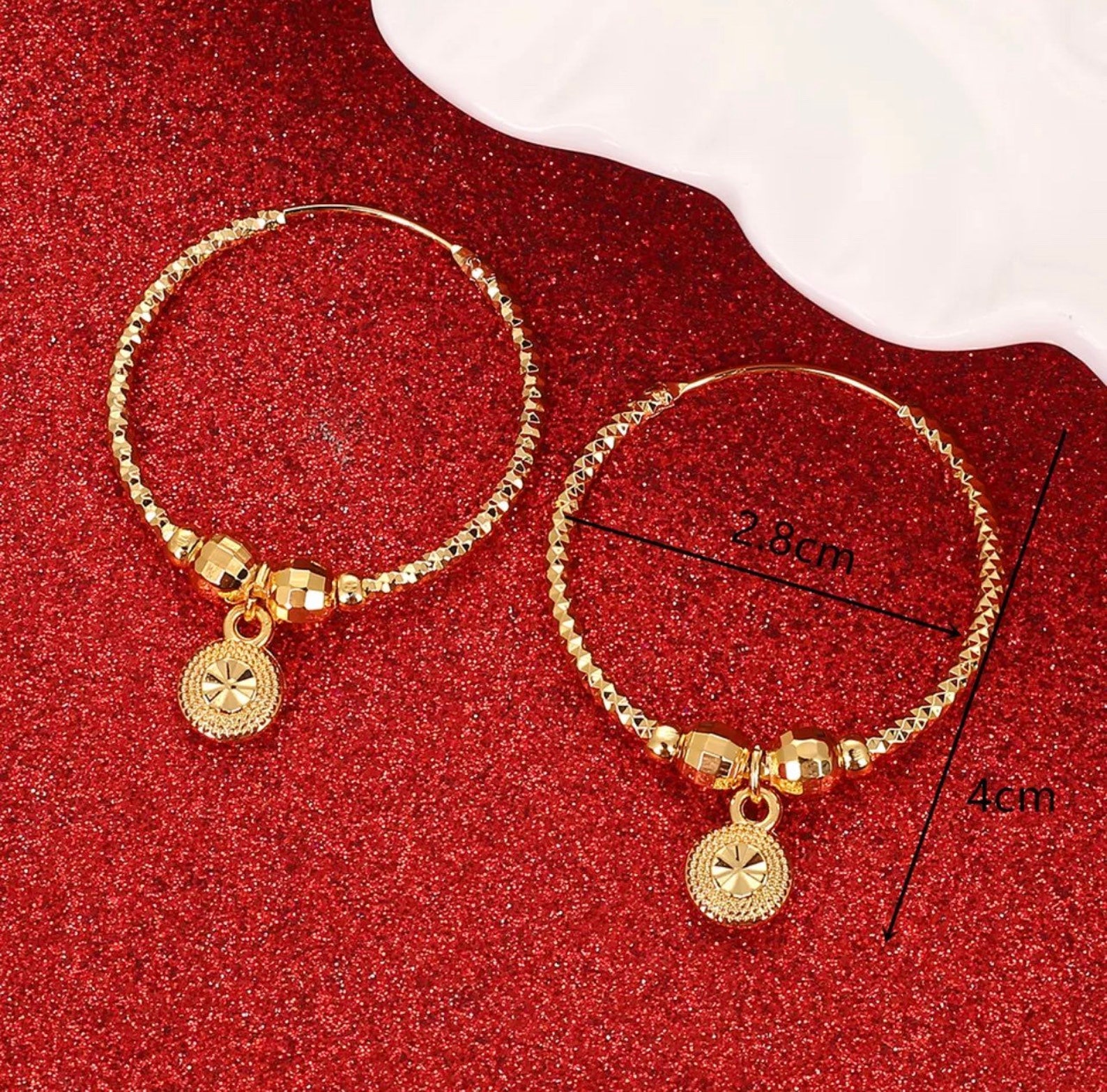 24K Dubai Gold Plated Hoop Earrings with Dangle Drop Etsy