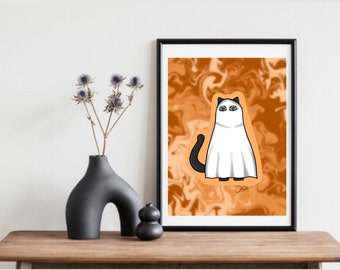 Wall Art, Ghost Cat Digital Download Print, Digital Art, Digital Print, Cat Art, Ghost Art, Ghost Print, Cat Print, Ghost Cat Art, Wallpaper