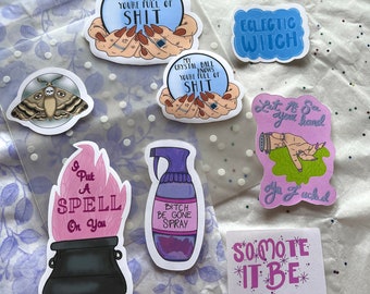 Witch Sticker Pack, Witch Aesthetic Pack of 8 Stickers, Journal Sticker, Planner Sticker, Sticker Pack, Wiccan Sticker